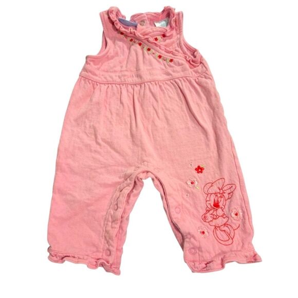 Disney Minnie Mouse Y2K Vintage Embroidered Floral Pink Romper Infant - Picture 1 of 7